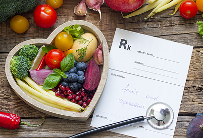 Prescription pad with stethoscope and produce